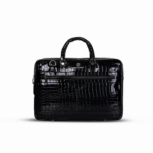 Croc-Textured Fingerlock Smart Laptop Bag (Black)